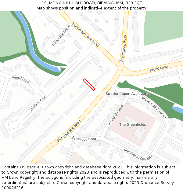 19, MONYHULL HALL ROAD, BIRMINGHAM, B30 3QE: Location map and indicative extent of plot