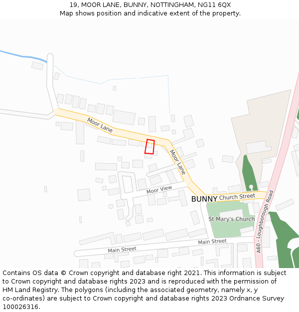 19, MOOR LANE, BUNNY, NOTTINGHAM, NG11 6QX: Location map and indicative extent of plot