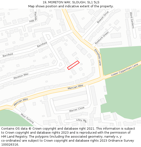 19, MORETON WAY, SLOUGH, SL1 5LS: Location map and indicative extent of plot