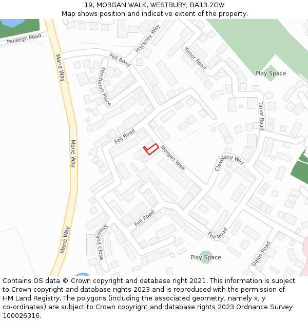 19, MORGAN WALK, WESTBURY, BA13 2GW: Location map and indicative extent of plot