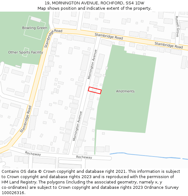 19, MORNINGTON AVENUE, ROCHFORD, SS4 1DW: Location map and indicative extent of plot