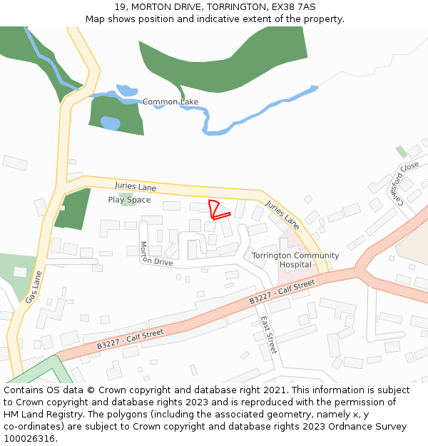 19, MORTON DRIVE, TORRINGTON, EX38 7AS: Location map and indicative extent of plot