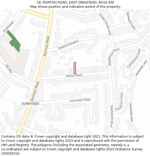 19, MORTON ROAD, EAST GRINSTEAD, RH19 4AF: Location map and indicative extent of plot