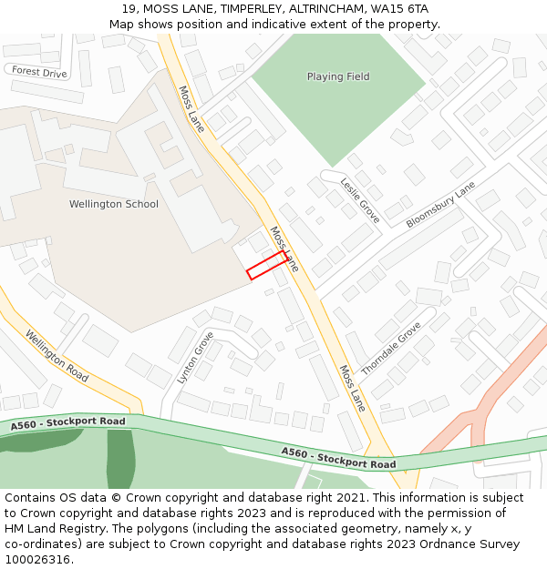 19, MOSS LANE, TIMPERLEY, ALTRINCHAM, WA15 6TA: Location map and indicative extent of plot