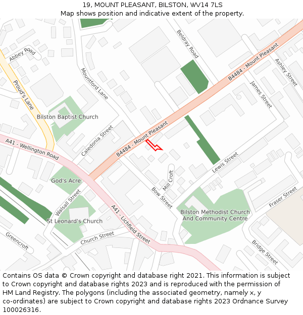 19, MOUNT PLEASANT, BILSTON, WV14 7LS: Location map and indicative extent of plot