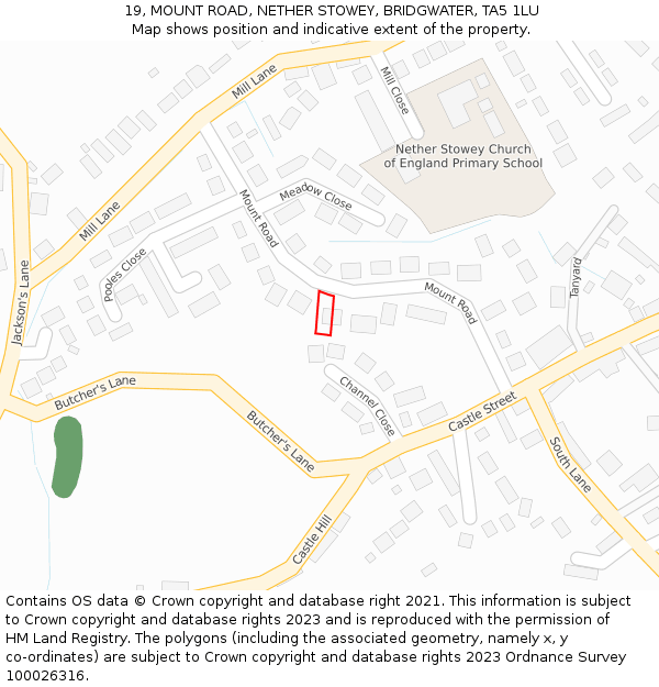 19, MOUNT ROAD, NETHER STOWEY, BRIDGWATER, TA5 1LU: Location map and indicative extent of plot