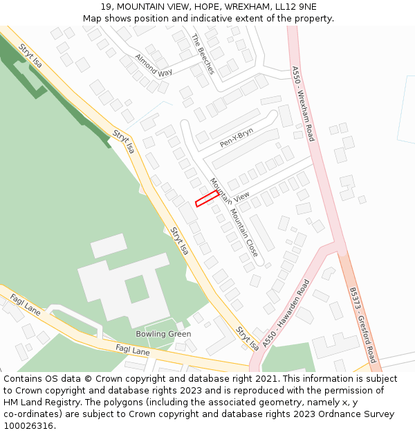 19, MOUNTAIN VIEW, HOPE, WREXHAM, LL12 9NE: Location map and indicative extent of plot