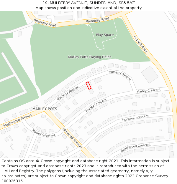 19, MULBERRY AVENUE, SUNDERLAND, SR5 5AZ: Location map and indicative extent of plot