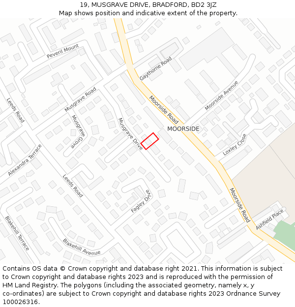 19, MUSGRAVE DRIVE, BRADFORD, BD2 3JZ: Location map and indicative extent of plot