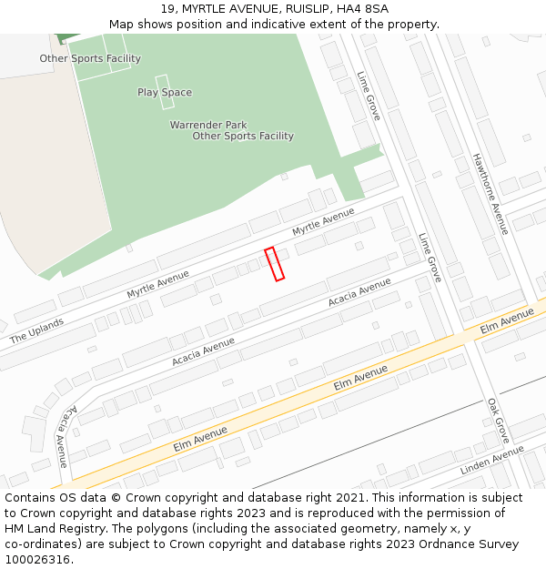 19, MYRTLE AVENUE, RUISLIP, HA4 8SA: Location map and indicative extent of plot