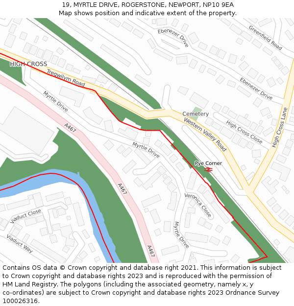 19, MYRTLE DRIVE, ROGERSTONE, NEWPORT, NP10 9EA: Location map and indicative extent of plot