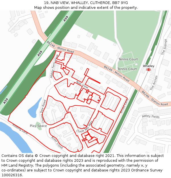 19, NAB VIEW, WHALLEY, CLITHEROE, BB7 9YG: Location map and indicative extent of plot