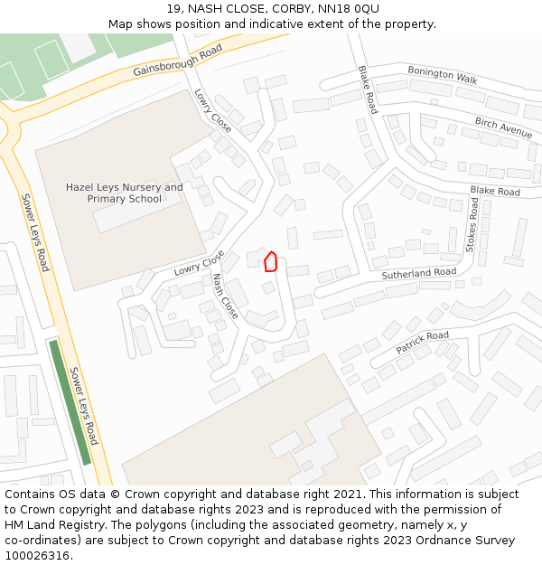 19, NASH CLOSE, CORBY, NN18 0QU: Location map and indicative extent of plot