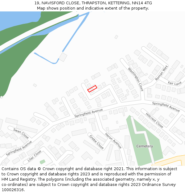 19, NAVISFORD CLOSE, THRAPSTON, KETTERING, NN14 4TG: Location map and indicative extent of plot