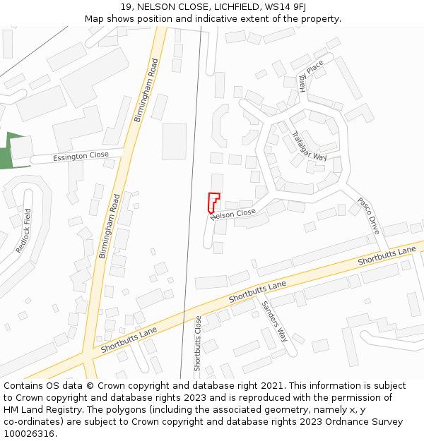 19, NELSON CLOSE, LICHFIELD, WS14 9FJ: Location map and indicative extent of plot