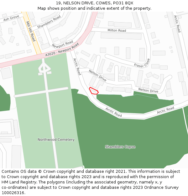 19, NELSON DRIVE, COWES, PO31 8QX: Location map and indicative extent of plot