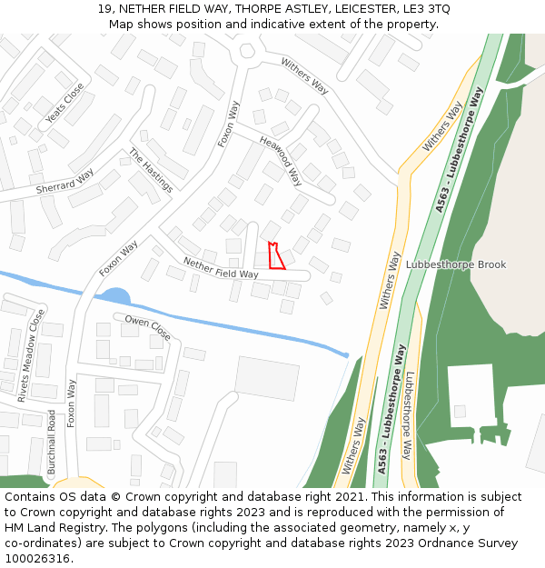 19, NETHER FIELD WAY, THORPE ASTLEY, LEICESTER, LE3 3TQ: Location map and indicative extent of plot