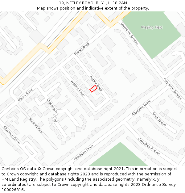 19, NETLEY ROAD, RHYL, LL18 2AN: Location map and indicative extent of plot