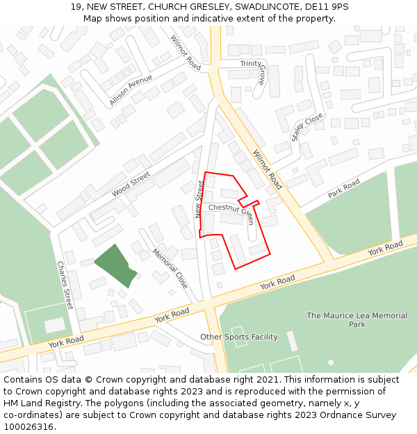 19, NEW STREET, CHURCH GRESLEY, SWADLINCOTE, DE11 9PS: Location map and indicative extent of plot