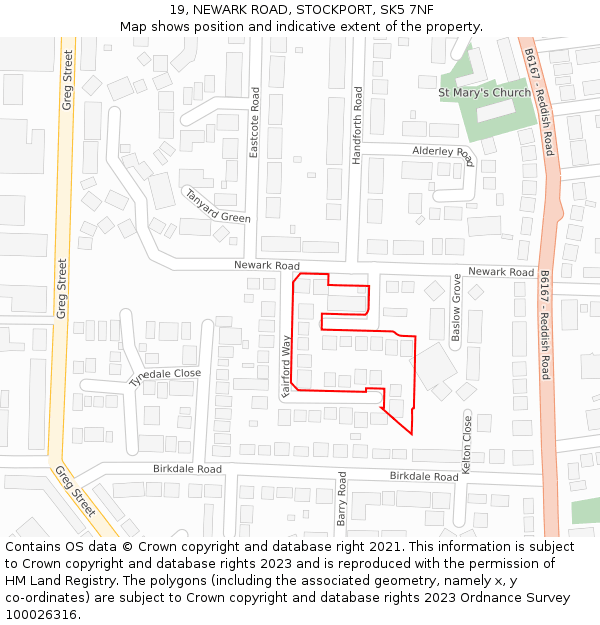 19, NEWARK ROAD, STOCKPORT, SK5 7NF: Location map and indicative extent of plot