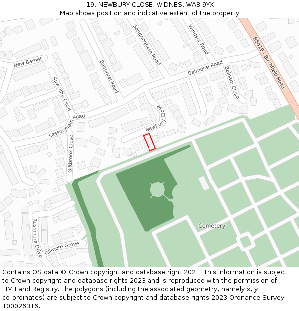 19, NEWBURY CLOSE, WIDNES, WA8 9YX: Location map and indicative extent of plot