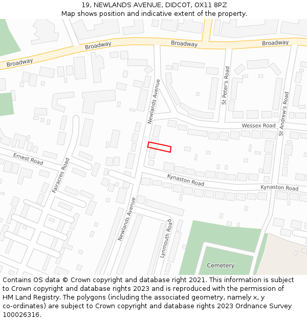 19, NEWLANDS AVENUE, DIDCOT, OX11 8PZ: Location map and indicative extent of plot