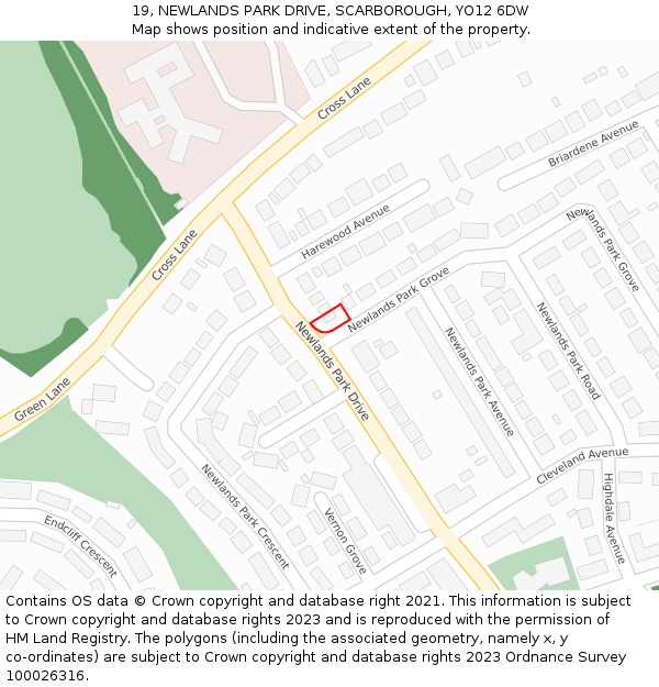 19, NEWLANDS PARK DRIVE, SCARBOROUGH, YO12 6DW: Location map and indicative extent of plot