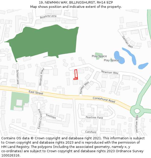 19, NEWMAN WAY, BILLINGSHURST, RH14 9ZP: Location map and indicative extent of plot