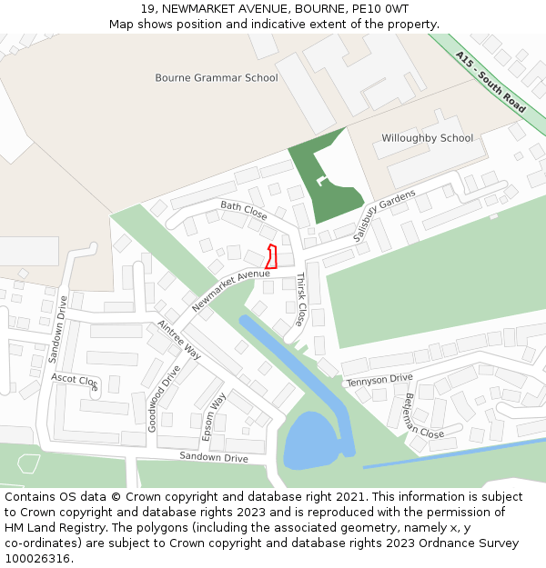 19, NEWMARKET AVENUE, BOURNE, PE10 0WT: Location map and indicative extent of plot