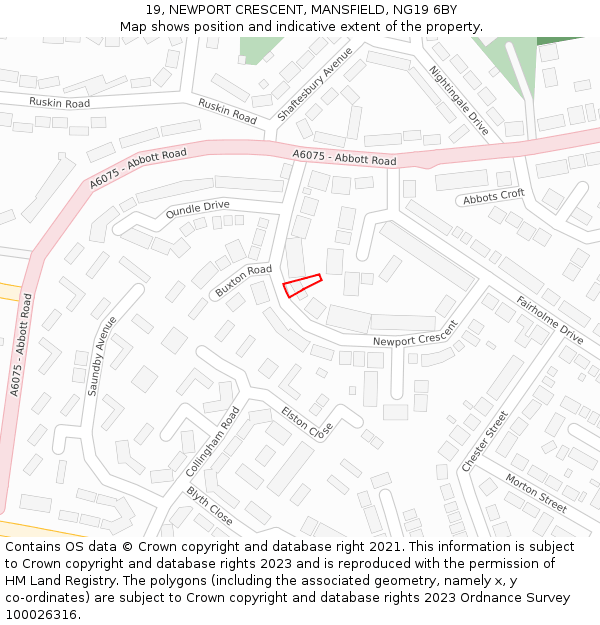 19, NEWPORT CRESCENT, MANSFIELD, NG19 6BY: Location map and indicative extent of plot
