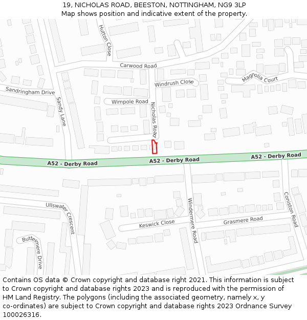 19, NICHOLAS ROAD, BEESTON, NOTTINGHAM, NG9 3LP: Location map and indicative extent of plot