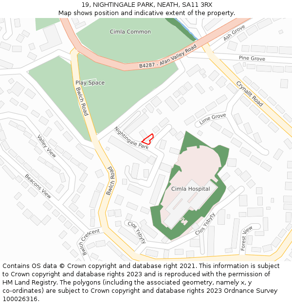 19, NIGHTINGALE PARK, NEATH, SA11 3RX: Location map and indicative extent of plot