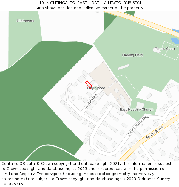 19, NIGHTINGALES, EAST HOATHLY, LEWES, BN8 6DN: Location map and indicative extent of plot