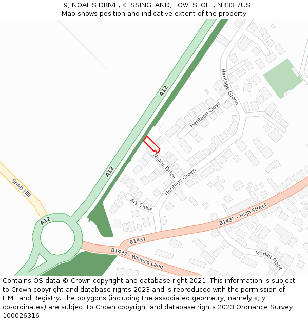 19, NOAHS DRIVE, KESSINGLAND, LOWESTOFT, NR33 7US: Location map and indicative extent of plot