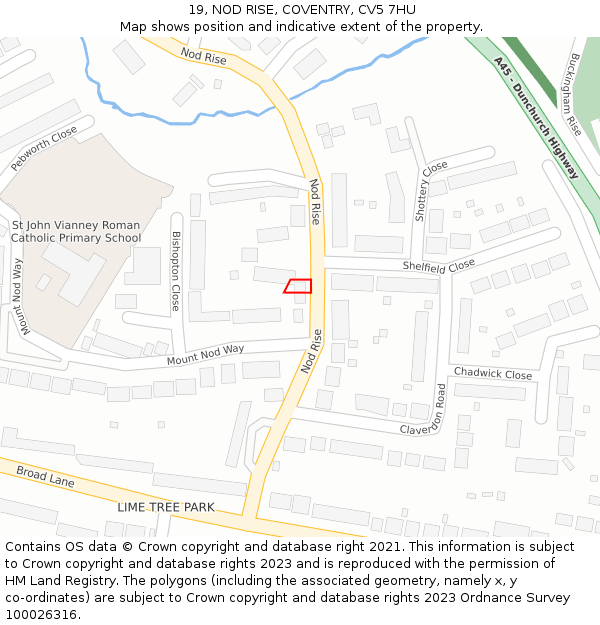 19, NOD RISE, COVENTRY, CV5 7HU: Location map and indicative extent of plot