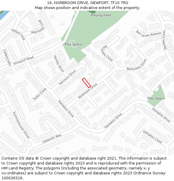 19, NORBROOM DRIVE, NEWPORT, TF10 7RG: Location map and indicative extent of plot