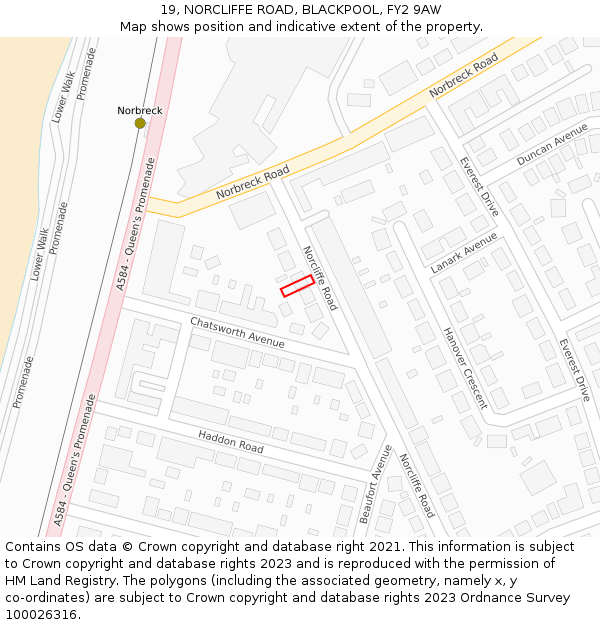 19, NORCLIFFE ROAD, BLACKPOOL, FY2 9AW: Location map and indicative extent of plot