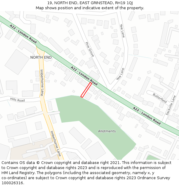 19, NORTH END, EAST GRINSTEAD, RH19 1QJ: Location map and indicative extent of plot