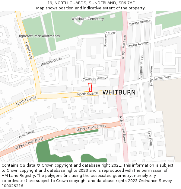 19, NORTH GUARDS, SUNDERLAND, SR6 7AE: Location map and indicative extent of plot