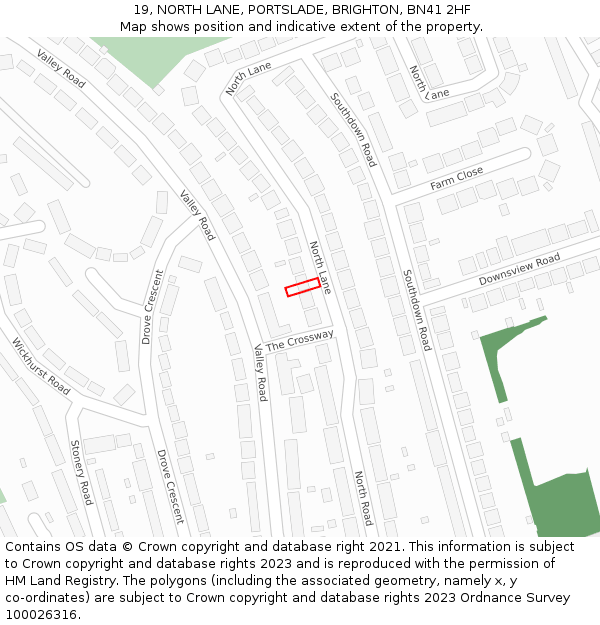 19, NORTH LANE, PORTSLADE, BRIGHTON, BN41 2HF: Location map and indicative extent of plot