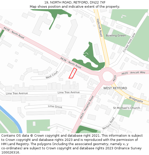 19, NORTH ROAD, RETFORD, DN22 7XF: Location map and indicative extent of plot