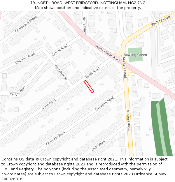 19, NORTH ROAD, WEST BRIDGFORD, NOTTINGHAM, NG2 7NG: Location map and indicative extent of plot