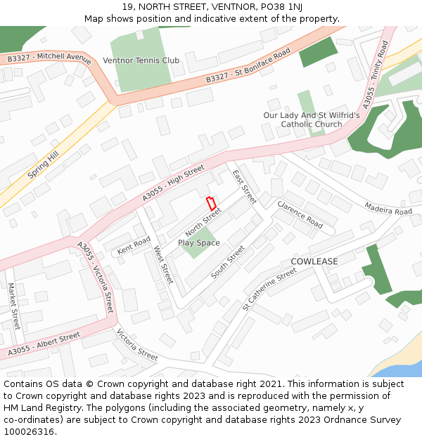 19, NORTH STREET, VENTNOR, PO38 1NJ: Location map and indicative extent of plot