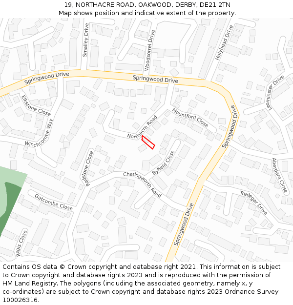 19, NORTHACRE ROAD, OAKWOOD, DERBY, DE21 2TN: Location map and indicative extent of plot