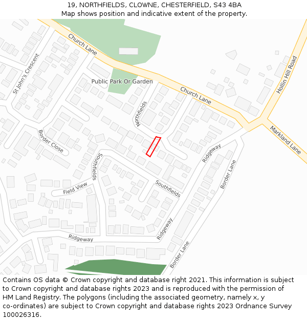 19, NORTHFIELDS, CLOWNE, CHESTERFIELD, S43 4BA: Location map and indicative extent of plot