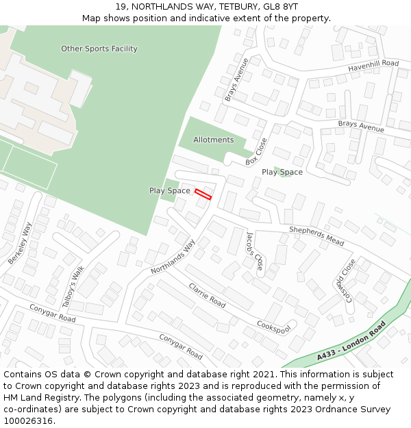 19, NORTHLANDS WAY, TETBURY, GL8 8YT: Location map and indicative extent of plot