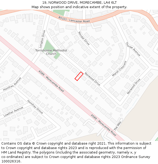 19, NORWOOD DRIVE, MORECAMBE, LA4 6LT: Location map and indicative extent of plot