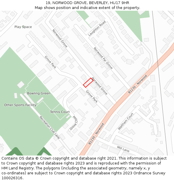 19, NORWOOD GROVE, BEVERLEY, HU17 9HR: Location map and indicative extent of plot