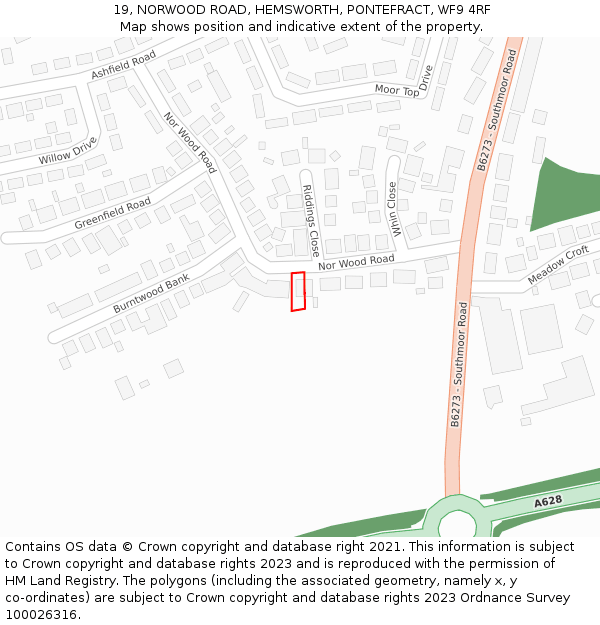 19, NORWOOD ROAD, HEMSWORTH, PONTEFRACT, WF9 4RF: Location map and indicative extent of plot