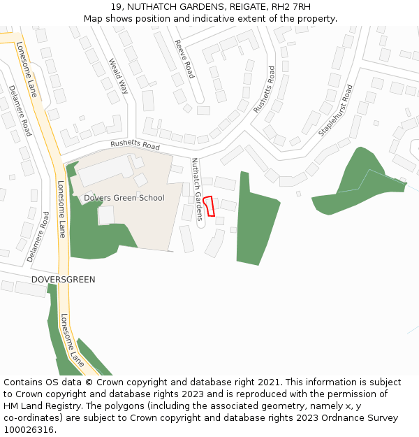 19, NUTHATCH GARDENS, REIGATE, RH2 7RH: Location map and indicative extent of plot